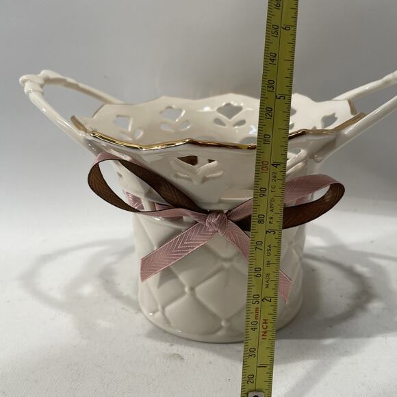 Lenox Bethany Basket, "Tied with Love” Ceramic Vase with Ribbon - Picture 8 of 10